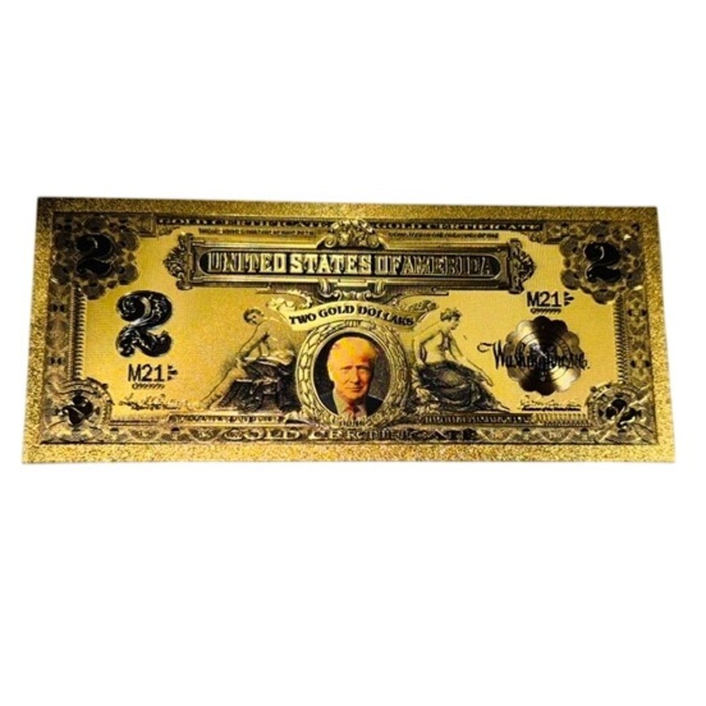 Donald Trump 24K Gold Foil Two Dollar Bill Novelty Banknote 1899 Porthole